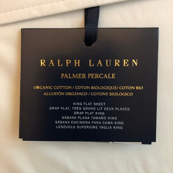 Ralph Lauren Organic Cotton Percale Palmer King Flat Sheet White Polo Navy New - Picture 4 of 10